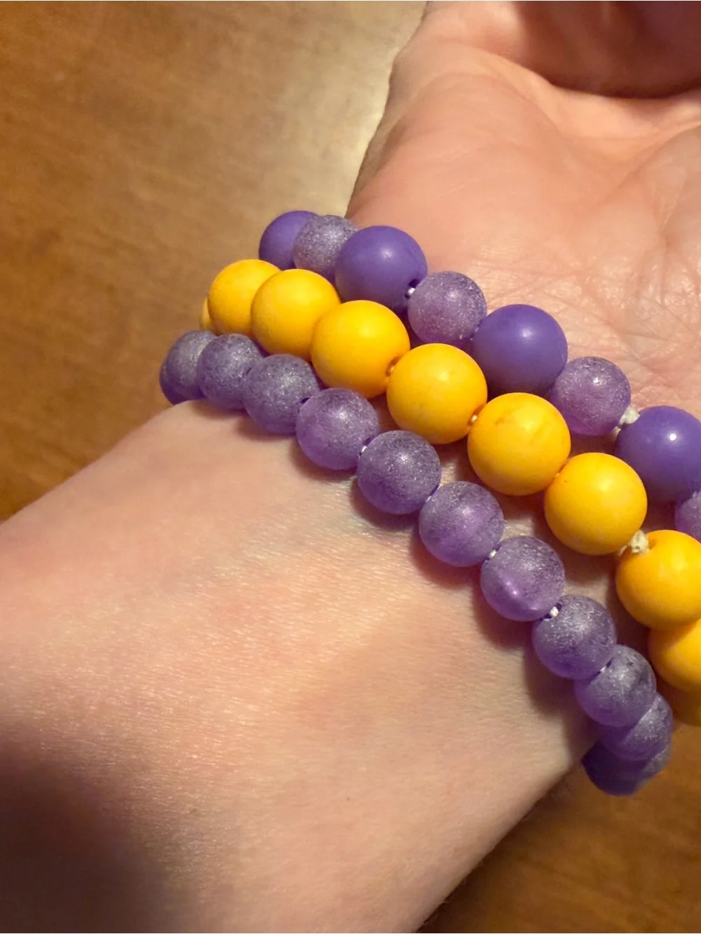 Purple and Yellow Kids Bead Bracelet Set
